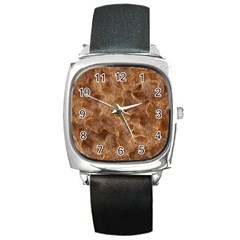 Brown Seamless Animal Fur Pattern Square Metal Watch by Simbadda