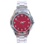 Heart Pattern Background In Dark Pink Stainless Steel Analogue Watch Front