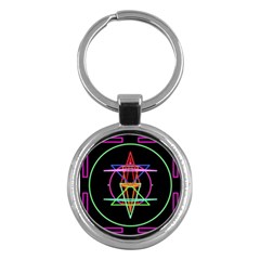 Drawing Of A Color Mandala On Black Key Chains (round)  by Simbadda