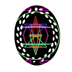 Drawing Of A Color Mandala On Black Oval Filigree Ornament (two Sides) by Simbadda