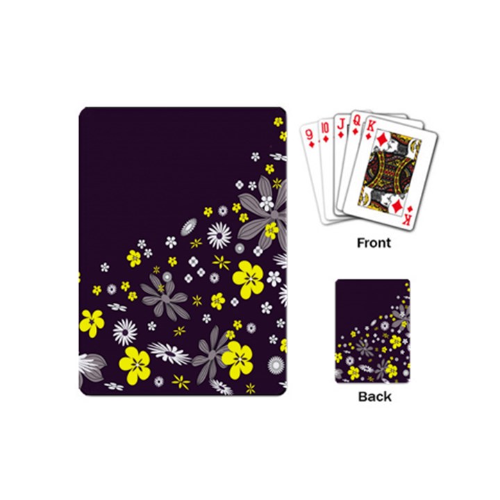 Vintage Retro Floral Flowers Wallpaper Pattern Background Playing Cards (Mini) 