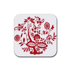 Red Vintage Floral Flowers Decorative Pattern Clipart Rubber Coaster (square)  by Simbadda