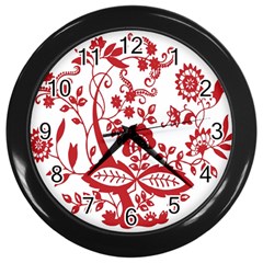 Red Vintage Floral Flowers Decorative Pattern Clipart Wall Clocks (black) by Simbadda