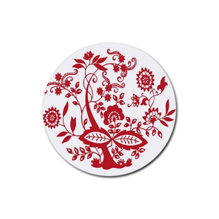 Red Vintage Floral Flowers Decorative Pattern Clipart Rubber Coaster (Round) 