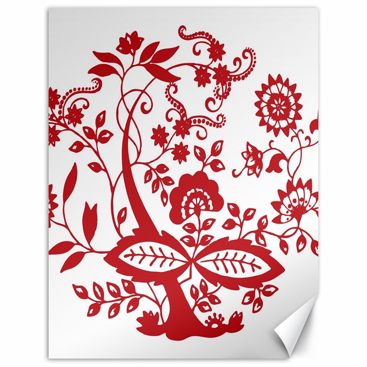 Red Vintage Floral Flowers Decorative Pattern Clipart Canvas 12  x 16  