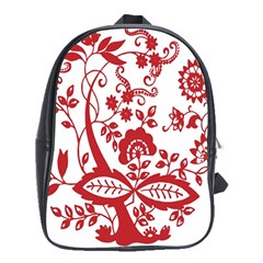 Red Vintage Floral Flowers Decorative Pattern Clipart School Bags (xl) 