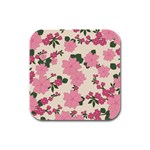 Vintage Floral Wallpaper Background In Shades Of Pink Rubber Square Coaster (4 pack)  Front