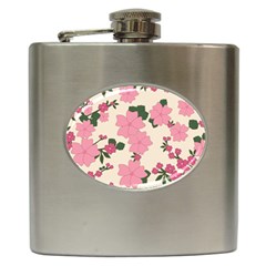 Vintage Floral Wallpaper Background In Shades Of Pink Hip Flask (6 Oz) by Simbadda