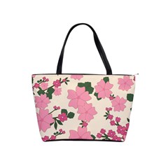 Vintage Floral Wallpaper Background In Shades Of Pink Shoulder Handbags by Simbadda