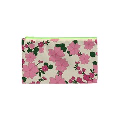 Vintage Floral Wallpaper Background In Shades Of Pink Cosmetic Bag (xs)