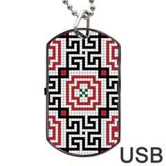 Vintage Style Seamless Black White And Red Tile Pattern Wallpaper Background Dog Tag Usb Flash (two Sides) by Simbadda