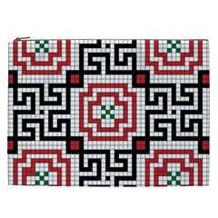 Vintage Style Seamless Black White And Red Tile Pattern Wallpaper Background Cosmetic Bag (xxl)  by Simbadda