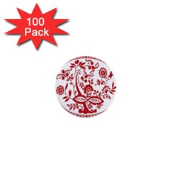 Red Vintage Floral Flowers Decorative Pattern 1  Mini Buttons (100 Pack)  by Simbadda