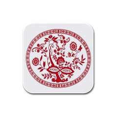 Red Vintage Floral Flowers Decorative Pattern Rubber Square Coaster (4 Pack)  by Simbadda