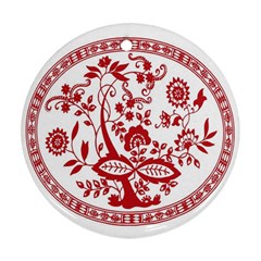 Red Vintage Floral Flowers Decorative Pattern Round Ornament (two Sides) by Simbadda