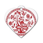 Red Vintage Floral Flowers Decorative Pattern Dog Tag Heart (One Side) Front