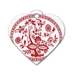 Red Vintage Floral Flowers Decorative Pattern Dog Tag Heart (two Sides) by Simbadda