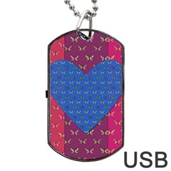 Butterfly Heart Pattern Dog Tag Usb Flash (two Sides)
