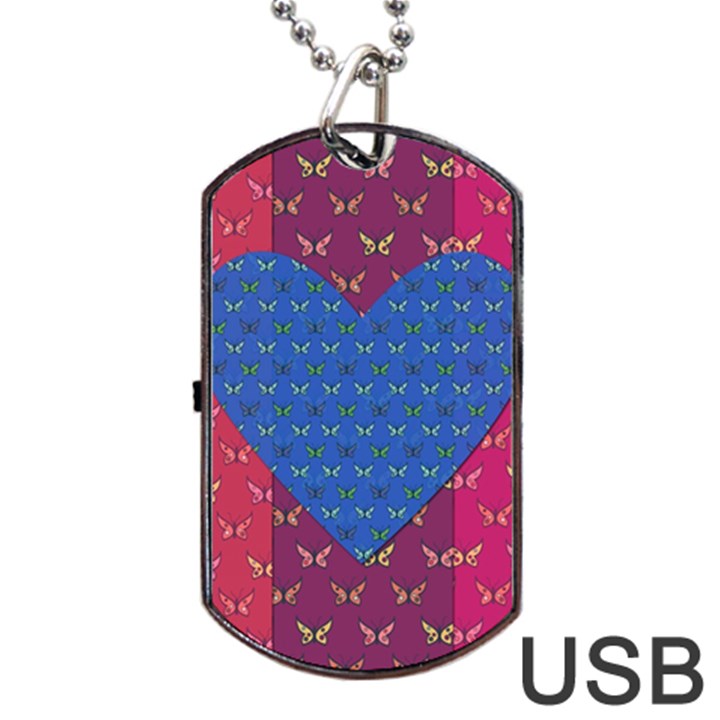 Butterfly Heart Pattern Dog Tag USB Flash (Two Sides)