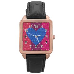 Butterfly Heart Pattern Rose Gold Leather Watch  by Simbadda