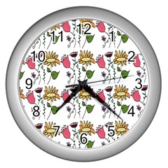 Handmade Pattern With Crazy Flowers Wall Clocks (silver) 
