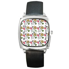 Handmade Pattern With Crazy Flowers Square Metal Watch by Simbadda