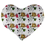 Handmade Pattern With Crazy Flowers Large 19  Premium Flano Heart Shape Cushions Back