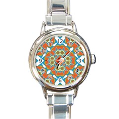 Digital Computer Graphic Geometric Kaleidoscope Round Italian Charm Watch