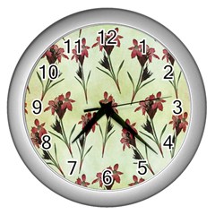 Vintage Style Seamless Floral Wallpaper Pattern Background Wall Clocks (silver) 