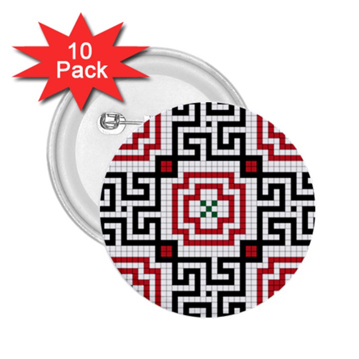 Vintage Style Seamless Black, White And Red Tile Pattern Wallpaper Background 2.25  Buttons (10 pack) 