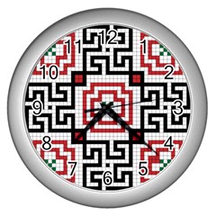 Vintage Style Seamless Black, White And Red Tile Pattern Wallpaper Background Wall Clocks (silver) 