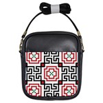 Vintage Style Seamless Black, White And Red Tile Pattern Wallpaper Background Girls Sling Bags Front