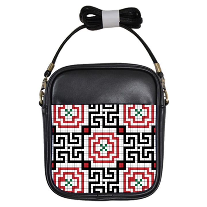 Vintage Style Seamless Black, White And Red Tile Pattern Wallpaper Background Girls Sling Bags