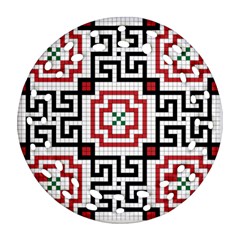 Vintage Style Seamless Black, White And Red Tile Pattern Wallpaper Background Ornament (round Filigree) by Simbadda
