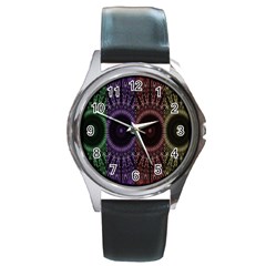 Digital Colored Ornament Computer Graphic Round Metal Watch