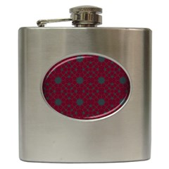 Blue Hot Pink Pattern With Woody Circles Hip Flask (6 Oz) by Simbadda