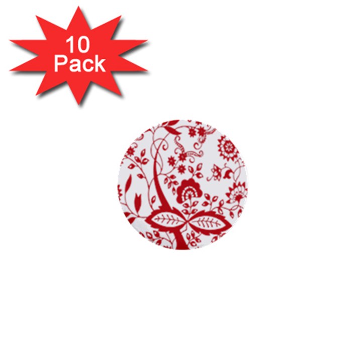 Red Vintage Floral Flowers Decorative Pattern Clipart 1  Mini Buttons (10 pack) 