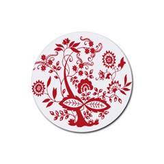 Red Vintage Floral Flowers Decorative Pattern Clipart Rubber Coaster (round)  by Simbadda