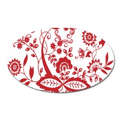 Red Vintage Floral Flowers Decorative Pattern Clipart Oval Magnet by Simbadda