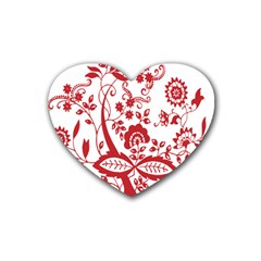 Red Vintage Floral Flowers Decorative Pattern Clipart Heart Coaster (4 Pack)  by Simbadda
