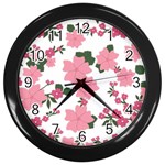 Vintage Floral Wallpaper Background In Shades Of Pink Wall Clocks (Black) Front