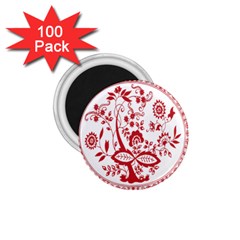 Red Vintage Floral Flowers Decorative Pattern 1 75  Magnets (100 Pack)  by Simbadda