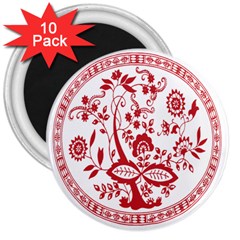 Red Vintage Floral Flowers Decorative Pattern 3  Magnets (10 Pack) 