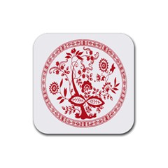 Red Vintage Floral Flowers Decorative Pattern Rubber Coaster (square)  by Simbadda