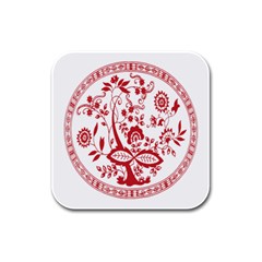 Red Vintage Floral Flowers Decorative Pattern Rubber Square Coaster (4 Pack) 