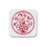 Red Vintage Floral Flowers Decorative Pattern Rubber Square Coaster (4 pack)  Front