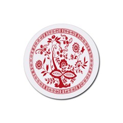 Red Vintage Floral Flowers Decorative Pattern Rubber Round Coaster (4 Pack)  by Simbadda