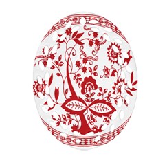 Red Vintage Floral Flowers Decorative Pattern Oval Filigree Ornament (two Sides)