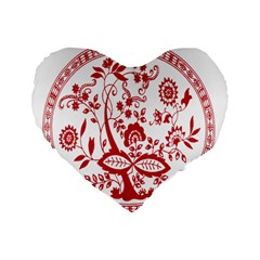 Red Vintage Floral Flowers Decorative Pattern Standard 16  Premium Heart Shape Cushions by Simbadda