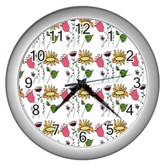 Handmade Pattern With Crazy Flowers Wall Clocks (silver) 